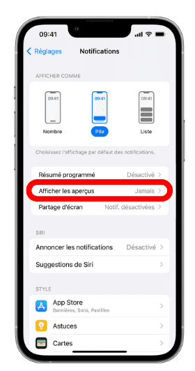 Régler les notifications masquées